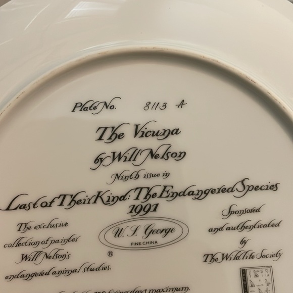 The Vicuña Will Nelson Vintage Last of Their Kind: The Endangered Species Plate - Picture 6 of 15